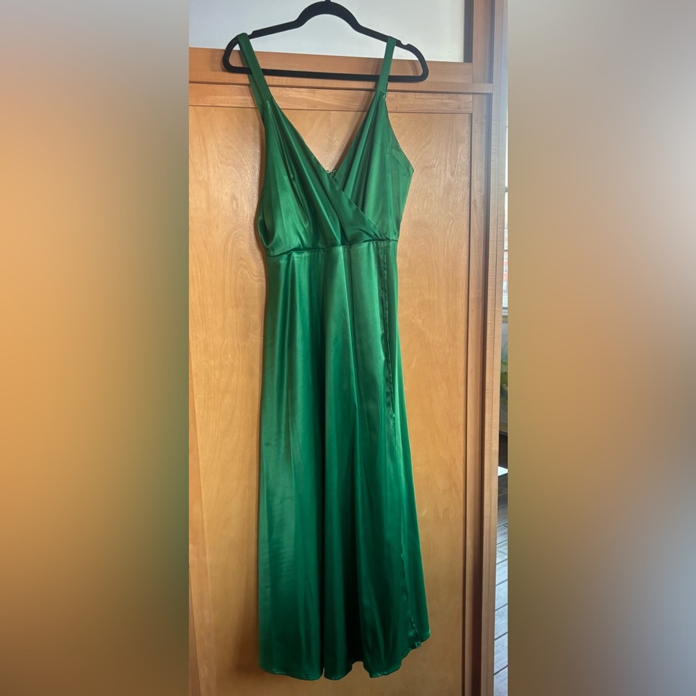 Rebdolls Thalia Satin Midi A-Line Dress – Emerald Green, Size 1X